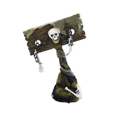 Caveira Decorativa na guilhotina  Luz/Som/Movimento 33CM Halloween