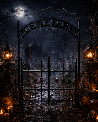 Portão de Cemitério Halloween 270cm – Decoração Assombrada Realista | 1 Unidade