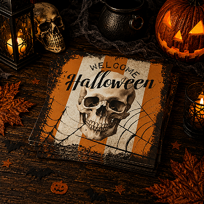 Guardanapo Halloween "Welcome" 24cm – Toque Temático para sua Mesa Assustadora! - 20 Unidades