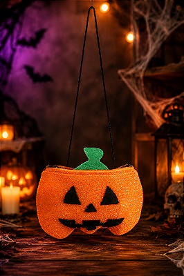 Bolsinha Abóbora Laranja de Halloween - 20,5cm - 1 unidade