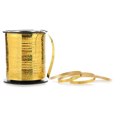 Fitilho Para Festas e Presentes Holográfico Dourado Metalizado - 5mm x 200m