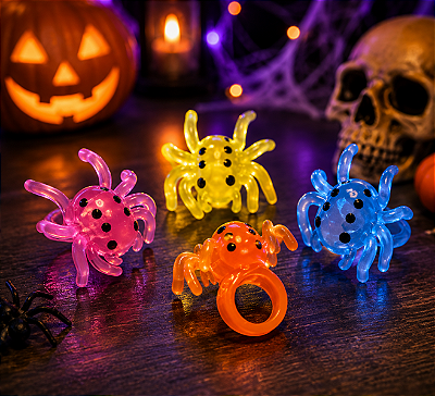 Anel de Silicone Led Colorido Aranha Piscante Halloween - 1 Unidade