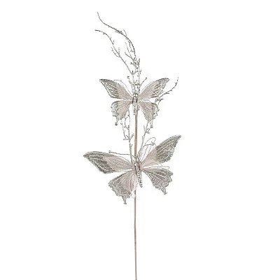 Pick Decorativo Folhas Borboleta Champanhe 65cm