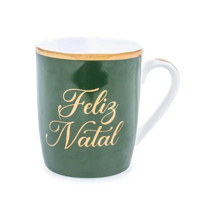 Caneca Natalina de Porcelana Feliz Natal - Verde - 440 ml