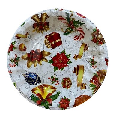 Prato Fundo Redondo de Plástico Natal 24cm - 1 Unidade