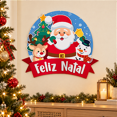 Painel Decorativo Natal Papai Noel Rena E.V.A - 52 cm x 49 cm