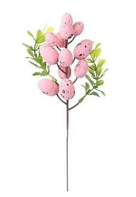 Galho Decorativo Ovos de Páscoa 22cm - Rosa - 1 Unidade