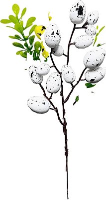 Galho Decorativo Ovos de Páscoa 22cm - Branco - 1 Unidade