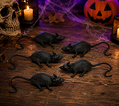 Rato Decorativo Halloween 9cm - Pacote Com 12 Unidades