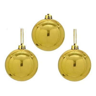 Bola De Natal Lisa Dourado Perolado 8cm - 6 Unidades