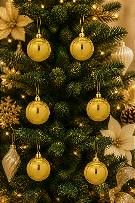 Bola De Natal Lisa Dourado Perolado 6cm - 6 Unidades