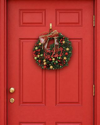 Guirlanda Com Enfeite Natal Porta Natalino 33cm Frutos Bolas Laços Decoração Decorada