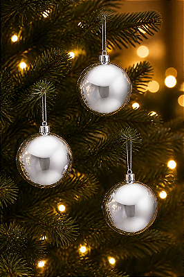 Bolas Prateadas Natalina 8cm - 3 Unidades