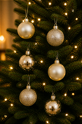 Bolas De Natal - Brilho, Fosco E Glitter Nude 6cm - 6 Unidades