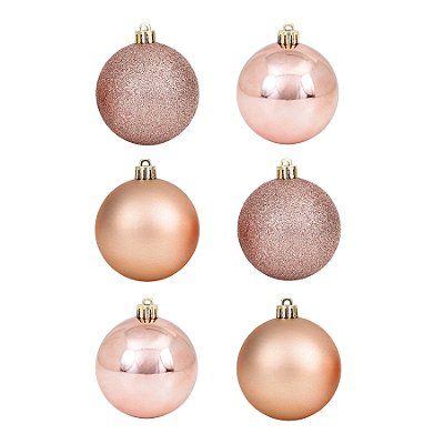 Bola De Natal Rose Gold Brilho/Fosco/Glitter Tubo 6cm - 6 Unidades