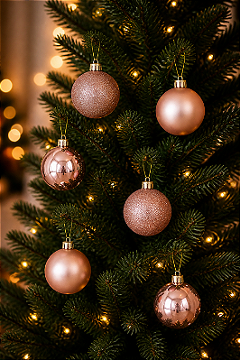 Bola De Natal Rose Gold Brilho/Fosco/Glitter Tubo 6cm - 6 Unidades