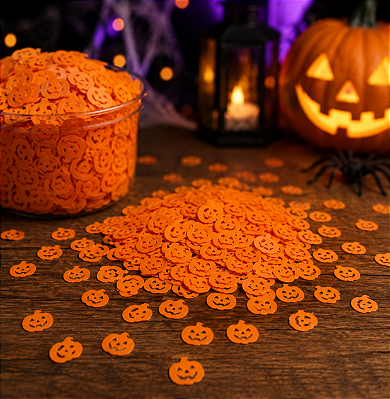 Pacote Confetes Decorativos de Abóboras Laranjas para Halloween - 10 Gramas