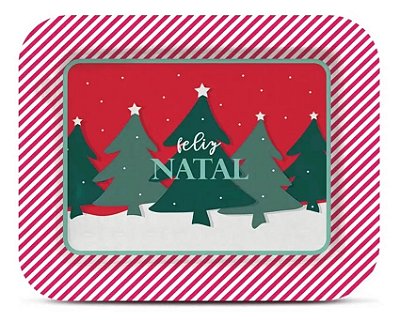 Bandeja Feliz Natal 40x33cm Laminada Candycane - 1 Unidade