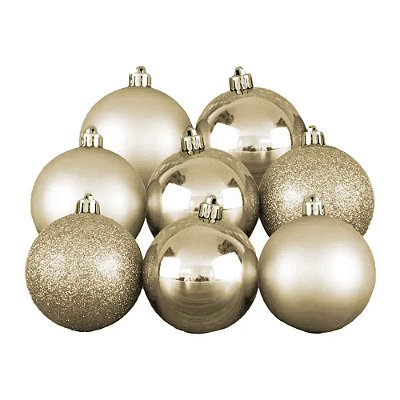 Bola de Natal em Tubo - Brilho/Fosco/Glitter Nude - 5cm - 6 Unidades