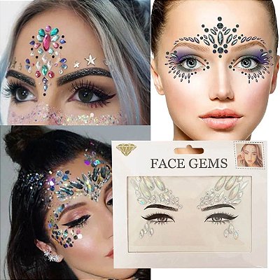 Aplique Pedrinhas Adesivas Face Gems para Rosto e Corpo Carnaval - 1 Unidade