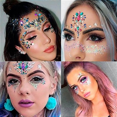 Pedrinhas Adesivas Face Gems para Rosto e Corpo – Carnaval e Fantasias – Modelos Sortidos – 1 Unidade