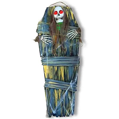 Múmia no Caixão com Som, Luz e Movimento Halloween 1,20 Metros - 1 Unidade