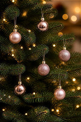 Bola de Natal Rose Perolada Fosca e com Glitter 4cm - 6 Unidades