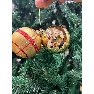 Bola Mista Decorada 6Cm Dourado e Vermelho - 5 Unidades