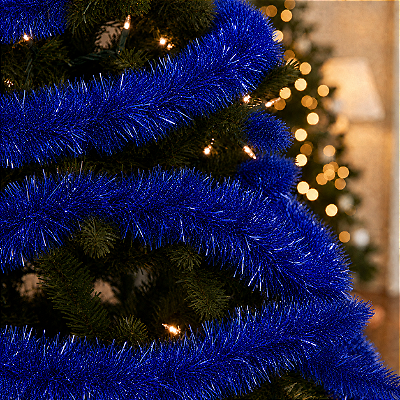 Festão Metalizado Natalino - Azul Royal 1,80m x 5cm – Decoração Brilhante e Festiva