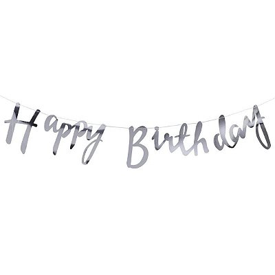 Faixa Decorativa Happy Birthday Prata 1,5 Metros