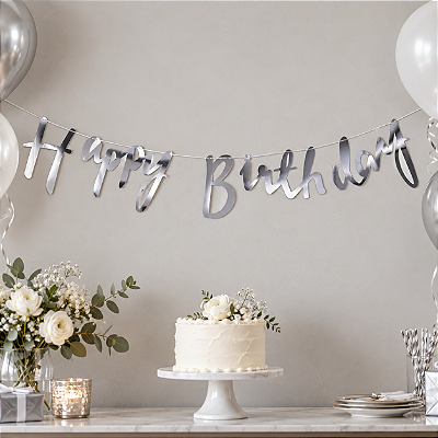 Faixa Decorativa Happy Birthday Prata 1,5 Metros