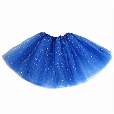 Saia De Tule Azul Com Brilho Glitter - 40cm