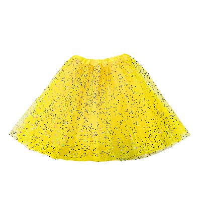 Saia De Tule Amarelo Com Brilho Glitter - 40cm