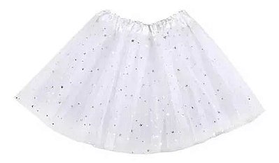 Saia De Tule Branco Com Brilho Glitter - 40cm