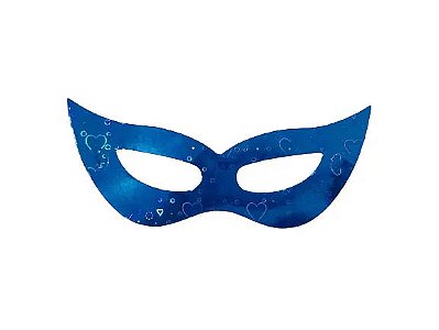 Máscara Holográfica Azul para Decoração Carnaval 60cm x 25cm - 6 Unidades