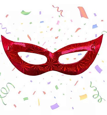 Máscara Holográfica Vermelha para Decoração Carnaval 60cm x 25cm - 6 Unidades