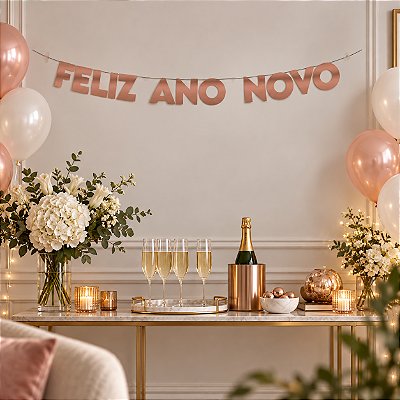 Faixa Feliz Ano Novo Laminado Ouro Rose