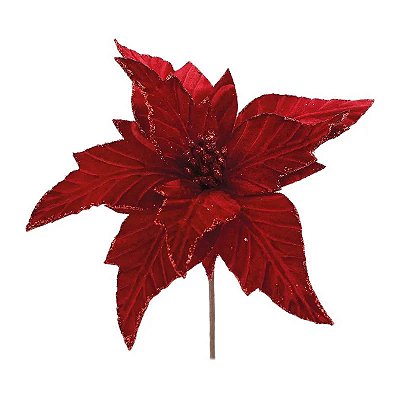 Flor Poinsettia Vermelha com Glitter de 26cm