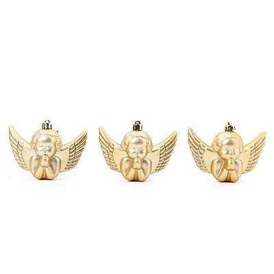 Kit Enfeite para Árvore de Natal Anjo Dourado 3 Peças - 5x10x15cm