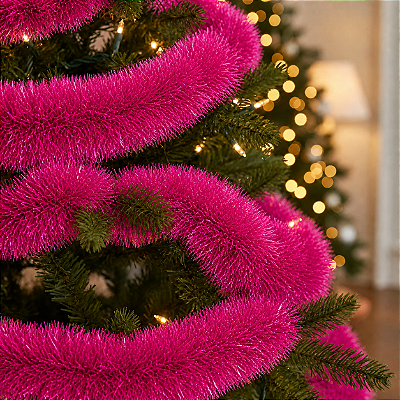 Festão Metalizado Natalino - Pink 1,80m x 5cm – Decoração Brilhante e Festiva