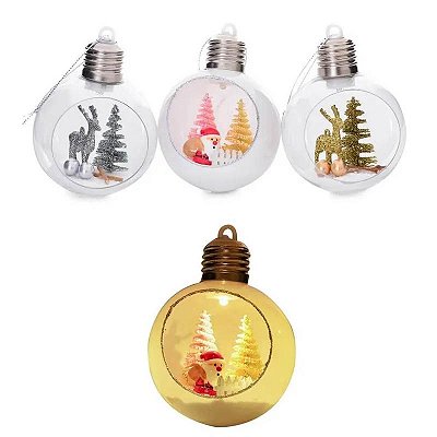 Bola De Natal Papai Noel Aberta Transparente Led - Modelos Sortidos - 12cm - 1 Unidade