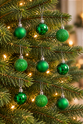 Bola de Natal Fosca, Glitter, Brilho Verde 3cm - 24 Unidades
