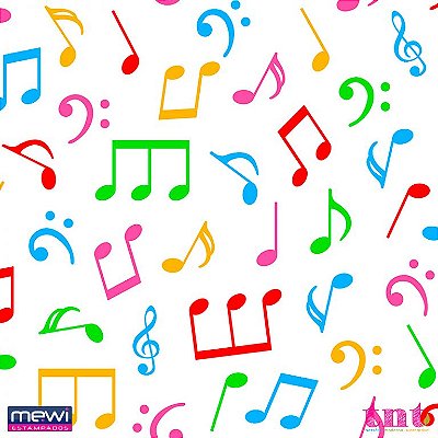 TNT Estampado Notas Musicais Coloridas - 1,40m x 1m