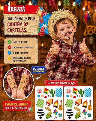 Tatuagem de Pele c/2 Cartelas – Diversão Garantida para sua Festa Junina!