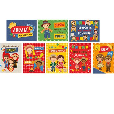 Cartaz Decorativo Quadrilha Junina - 35x25cm (Cada Cartaz) - 8 Unidades