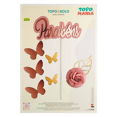 Topo de Bolo Feliz Aniversário Rosa - Topo Mania