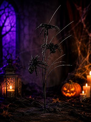 Flor Artificial com Aranha Halloween – 57cm | Decoração Sombria