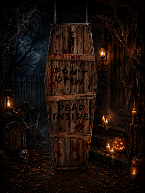 Enfeite Caixão Halloween para Pendurar 140x40cm – Decoração Assustadora