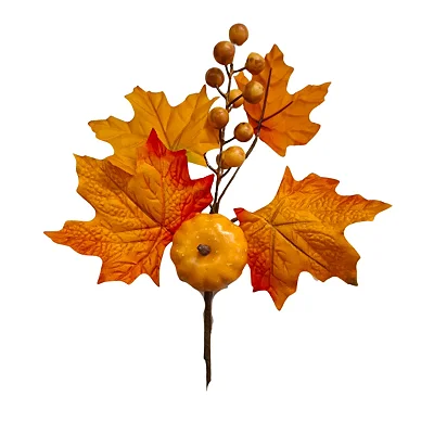 Galho Decorativo Halloween – Folhagem com Abóbora e Frutinhas | 29cm