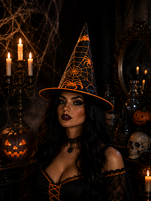Chapéu de Bruxa Tradicional com Teia de Aranha – Halloween e Fantasias